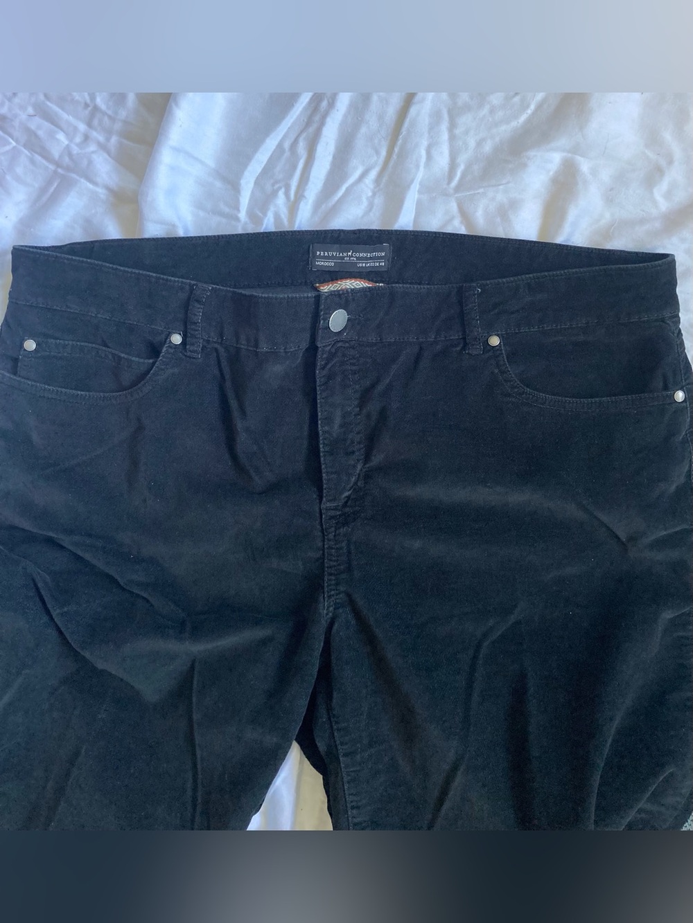 Peruvian Connection Zoe Black Velveteen Stretch Jeans Pants Women’s 18, XL EUC